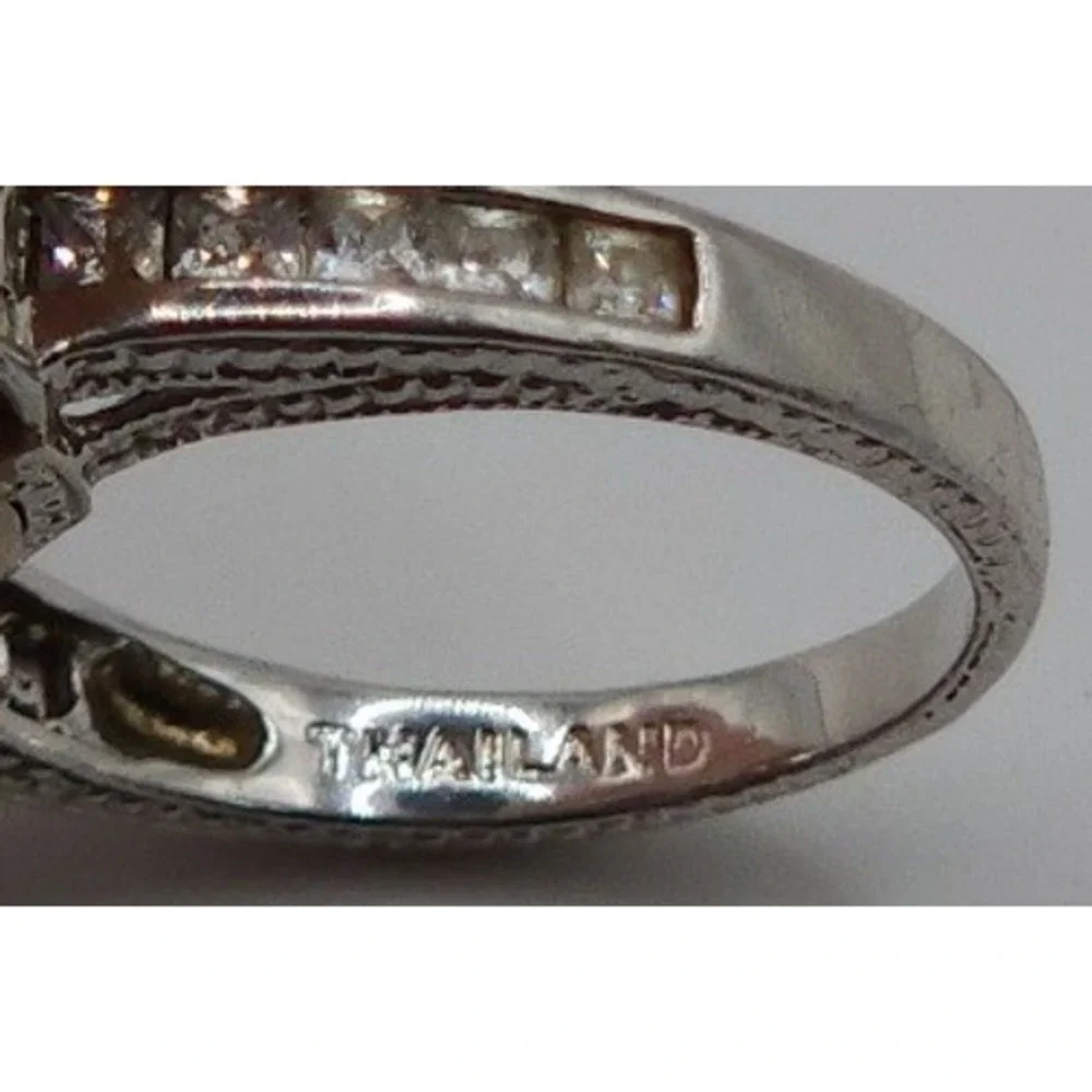 925 Sterling Silver Cubic Zirconia Engagement Ring Womens 7 Filigree Baguette